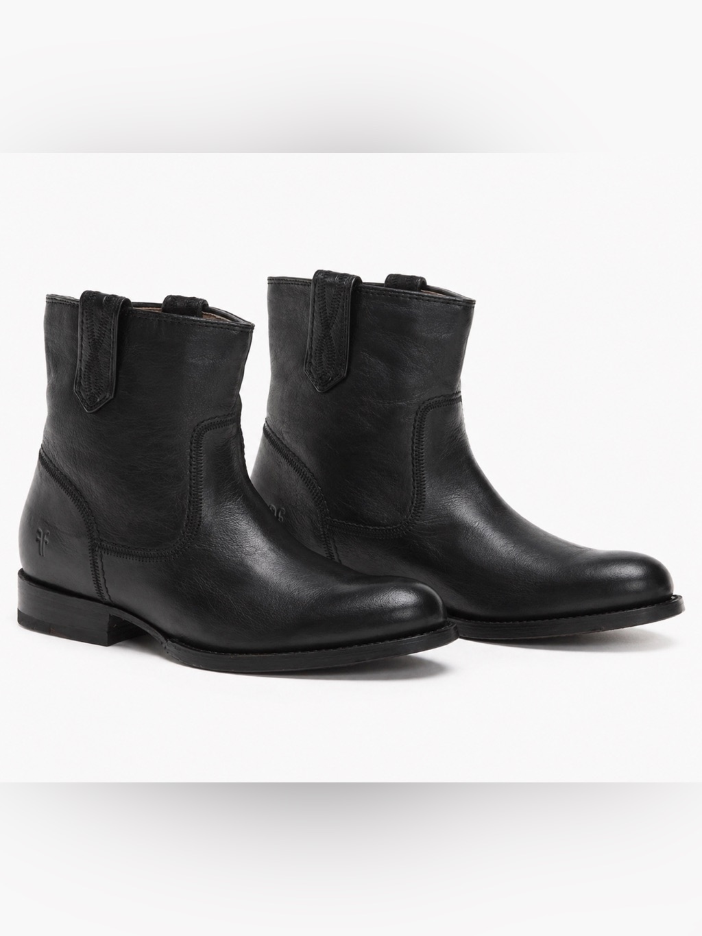 Frye Jamie Stitch Leather Short Black Ankle Boots Size 7.5b